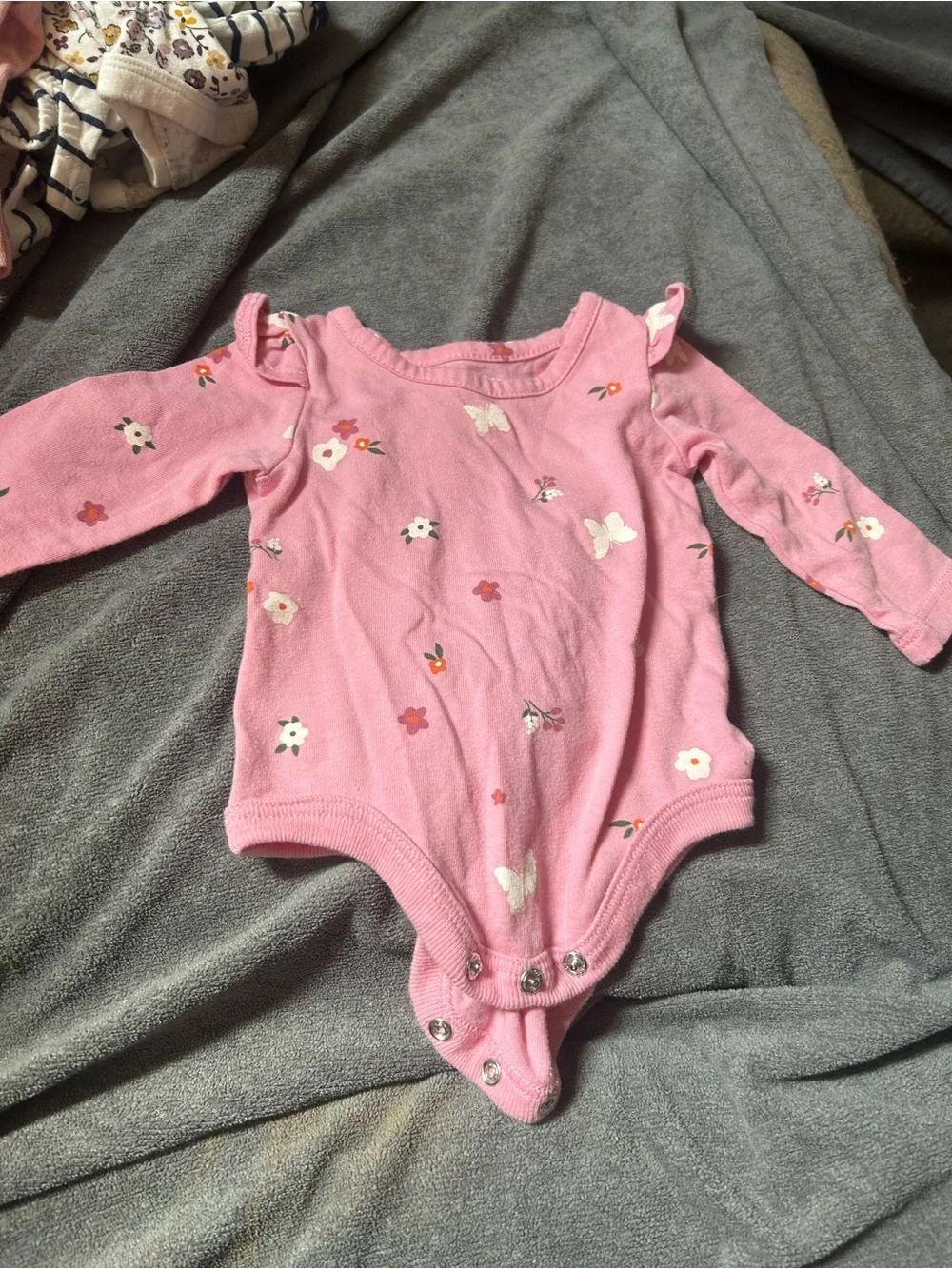 okie dokie Pink Floral & Butterfly Long-Sleeve Baby Bodysuit